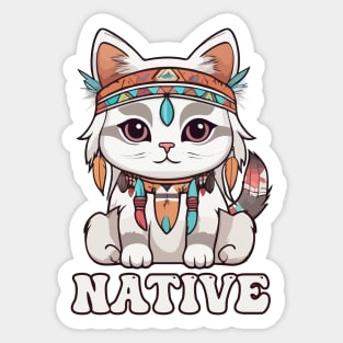 Kawaii Native American Cat Sticker